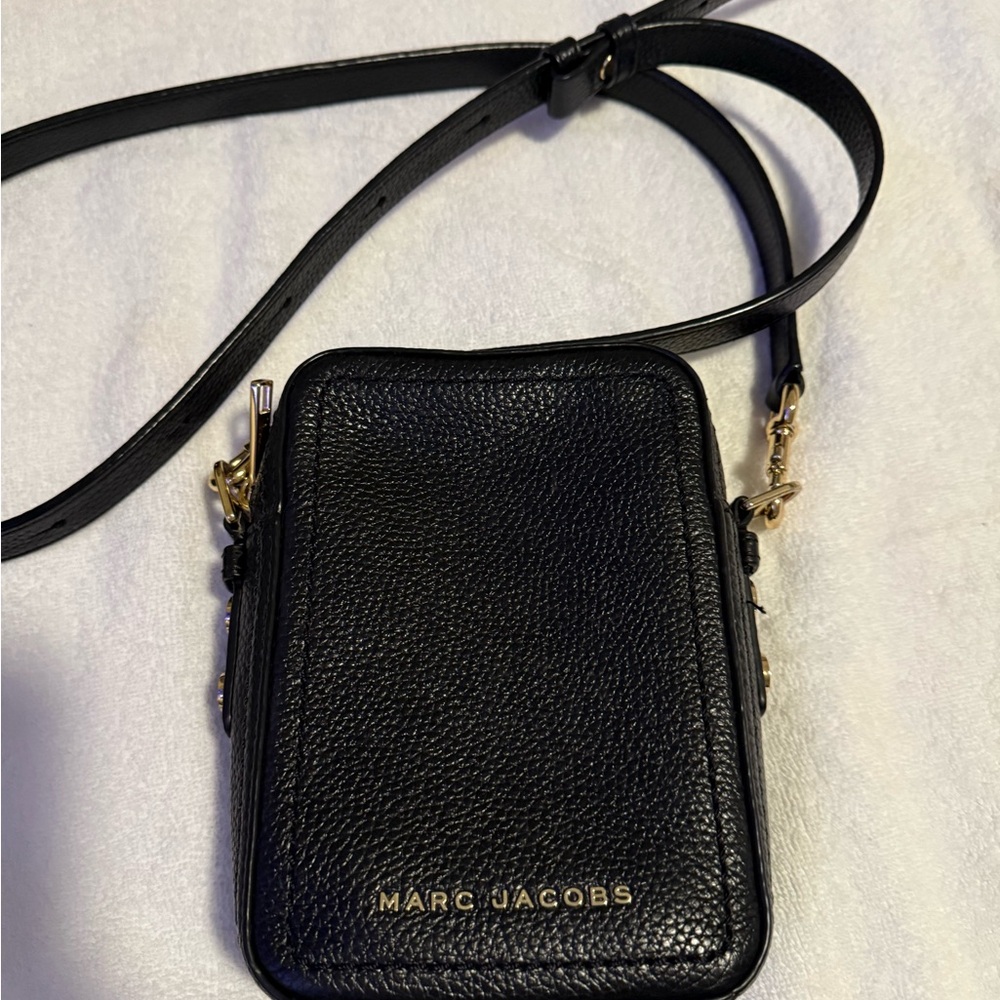 Marc Jacobs Black Leather Crossbody with Gold Details